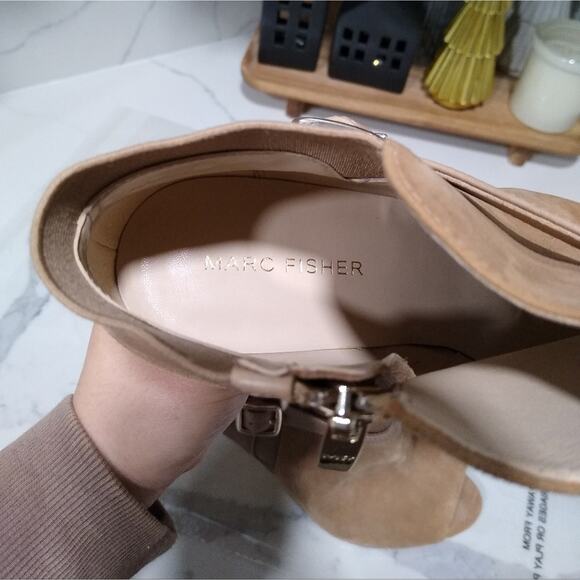 🎉[H403] Marc Fisher Tan Peep Toe Zip Ankle High Heel Booties, Woman's Size 7M - Picture 7 of 9
